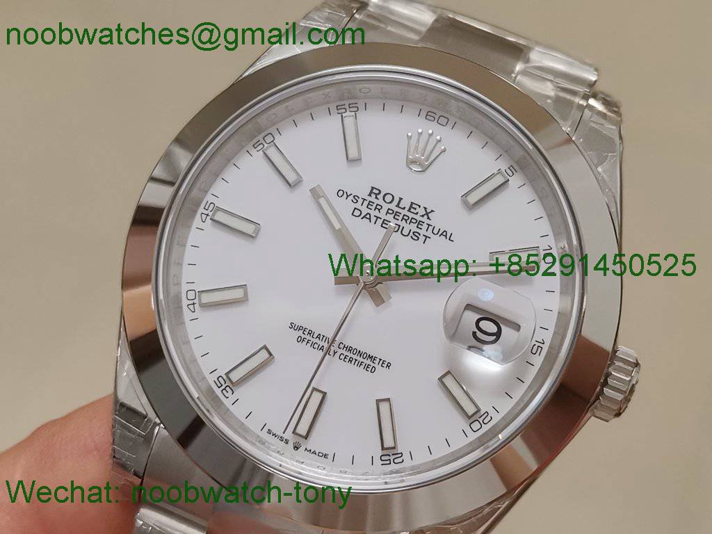 Replica Rolex DateJust 41mm 126334 904L SS VSF 1:1 Best White Dial Smooth Bezel VS3235
