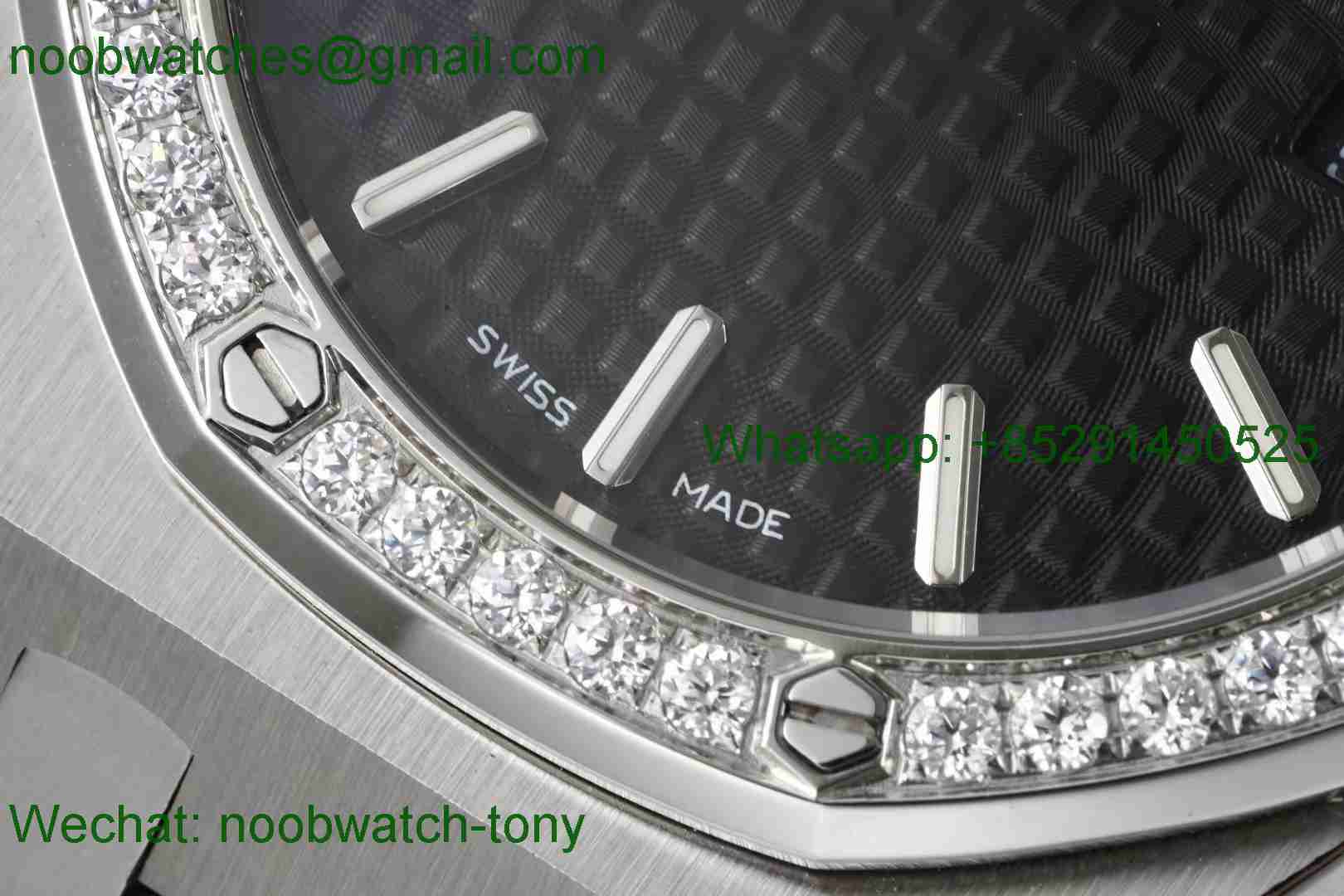 Replica Audemars Piguet AP Lady Royal Oak 33mm 8F 1:1 Best Black Dial Diamonds Bezel Swiss Quartz