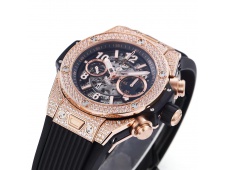 Replica HUBLOT Big Bang Unico Rose Gold Full Diamonds Ice Out ZF 1:1 Best Skeleton Dial A1280