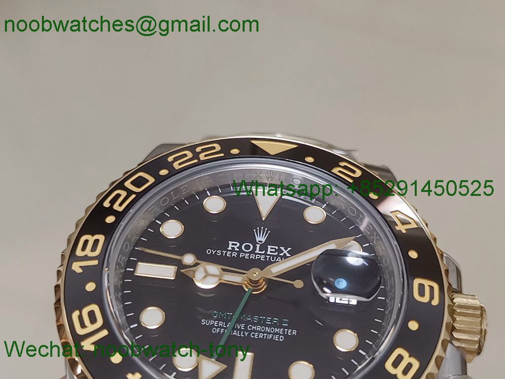 Replica Rolex GMT II 116713 Two Tone Gold Steel Black Dial 904L Clean 1:1 Best VR3186 CHS