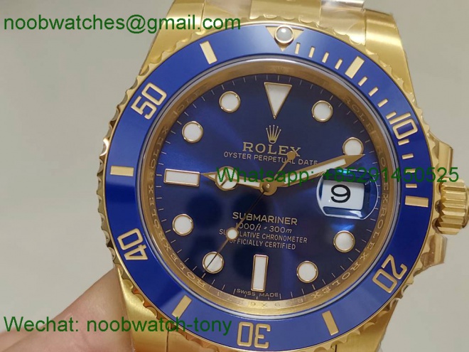 Replica Rolex Submariner 116618 LB BLUE Ceramic Yellow Gold Plated 904L Steel VSF 1:1 Best VS3135