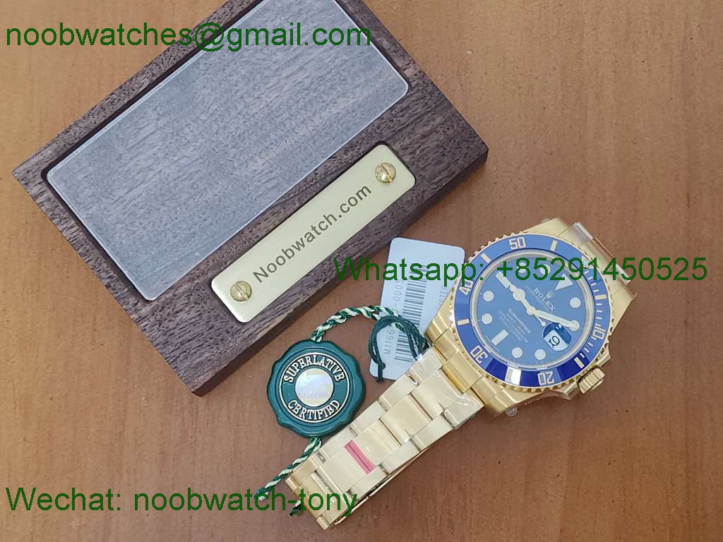 Replica Rolex Submariner 116618 LB BLUE Ceramic Yellow Gold Plated 904L Steel VSF 1:1 Best VS3135