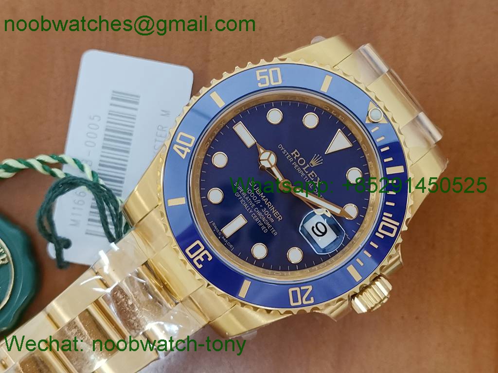 Replica Rolex Submariner 116618 LB BLUE Ceramic Yellow Gold Plated 904L Steel VSF 1:1 Best VS3135