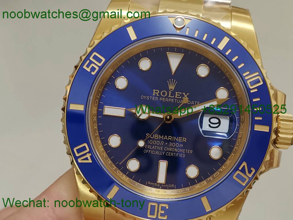 Replica Rolex Submariner 116618 LB BLUE Ceramic Yellow Gold Plated 904L Steel VSF 1:1 Best VS3135