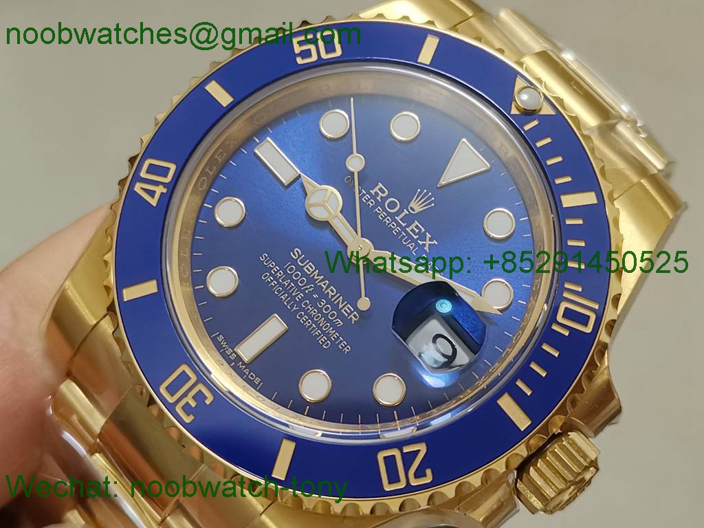 Replica Rolex Submariner 116618 LB BLUE Ceramic Yellow Gold Plated 904L Steel VSF 1:1 Best VS3135