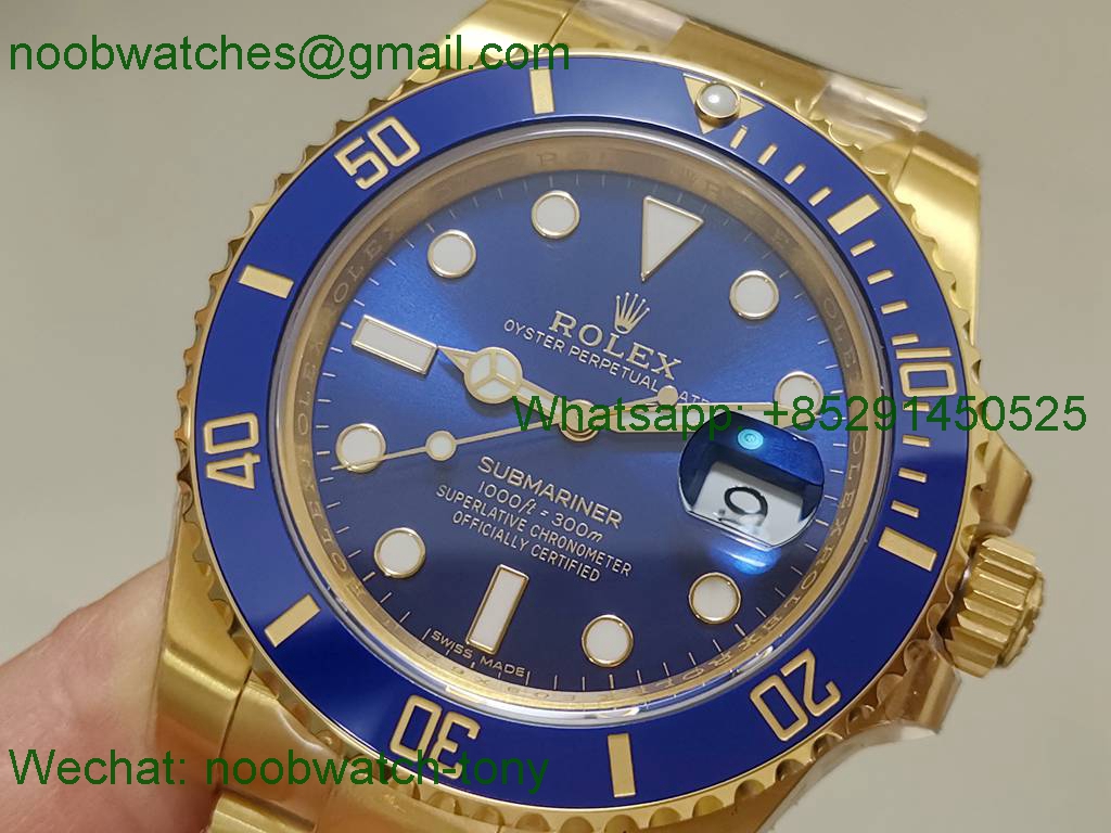 Replica Rolex Submariner 116618 LB BLUE Ceramic Yellow Gold Plated 904L Steel VSF 1:1 Best VS3135