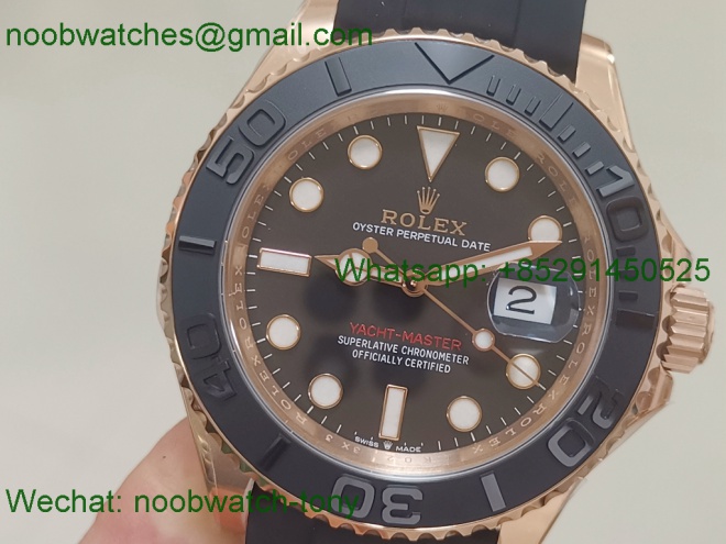 Replica Rolex YachtMaster 126655 40mm Rose Gold on Rubber Strap Clean Best 1:1 VR3235
