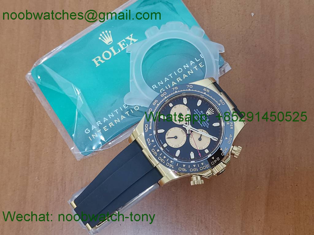 Replica Rolex Daytona 116518 Yellow Gold BTF 1:1 Best Black Dial Oysterflex Rubber Strap SA4130