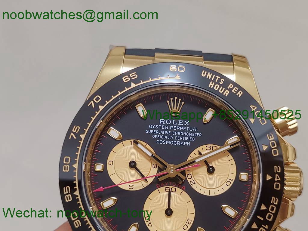 Replica Rolex Daytona 116518 Yellow Gold BTF 1:1 Best Black Dial Oysterflex Rubber Strap SA4130