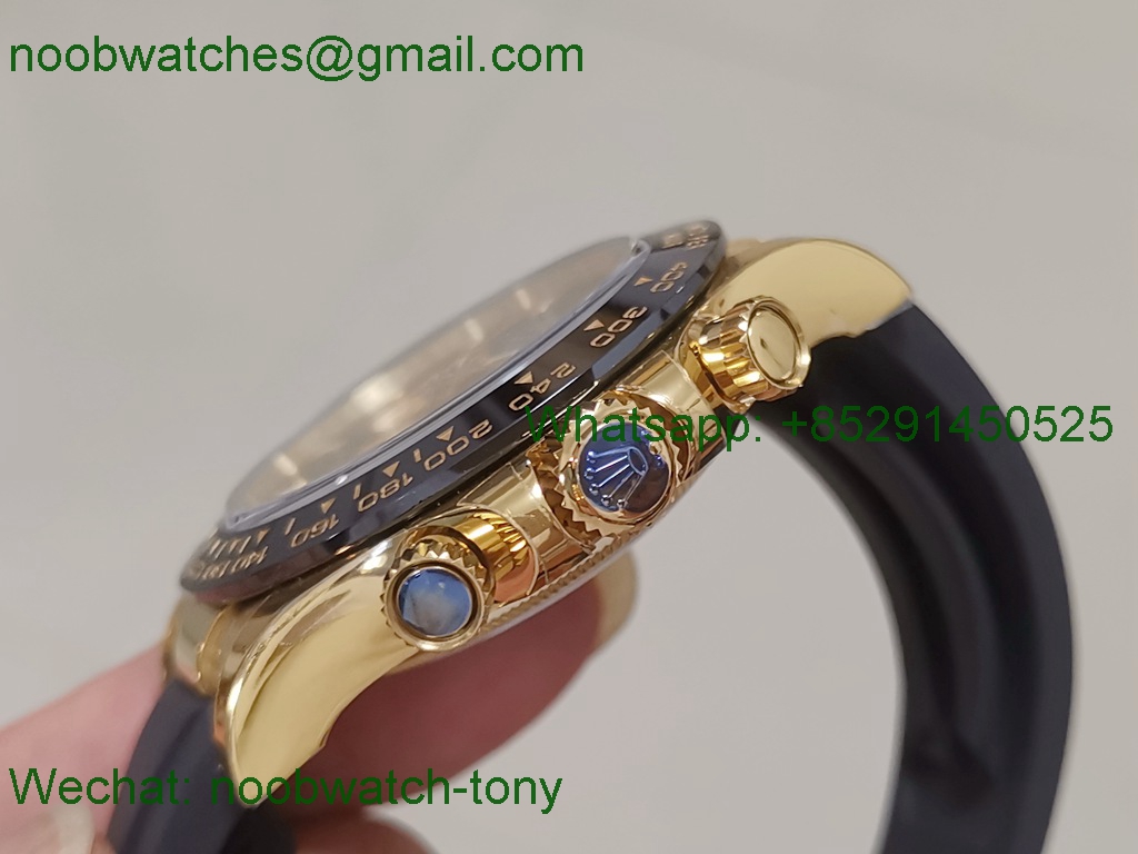 Replica Rolex Daytona 116518 Yellow Gold BTF 1:1 Best Black Dial Oysterflex Rubber Strap SA4130