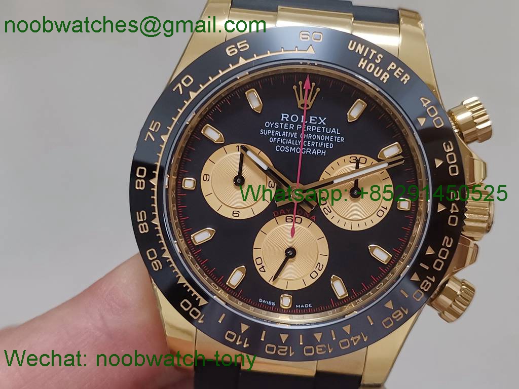 Replica Rolex Daytona 116518 Yellow Gold BTF 1:1 Best Black Dial Oysterflex Rubber Strap SA4130