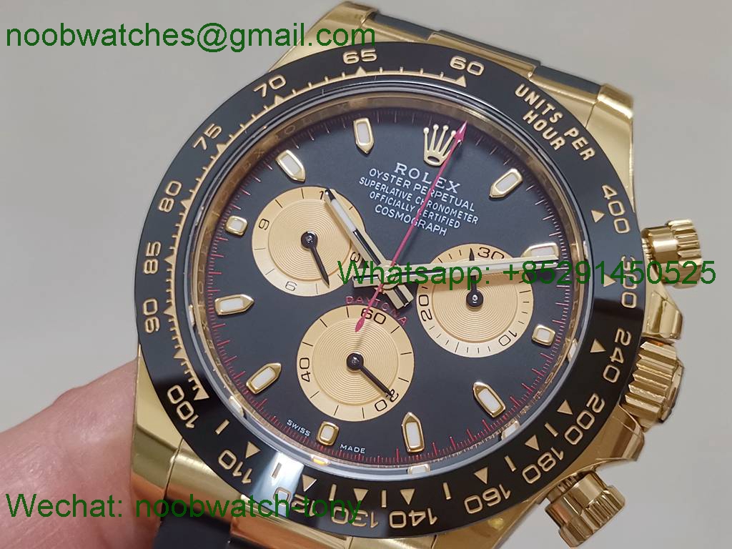 Replica Rolex Daytona 116518 Yellow Gold BTF 1:1 Best Black Dial Oysterflex Rubber Strap SA4130