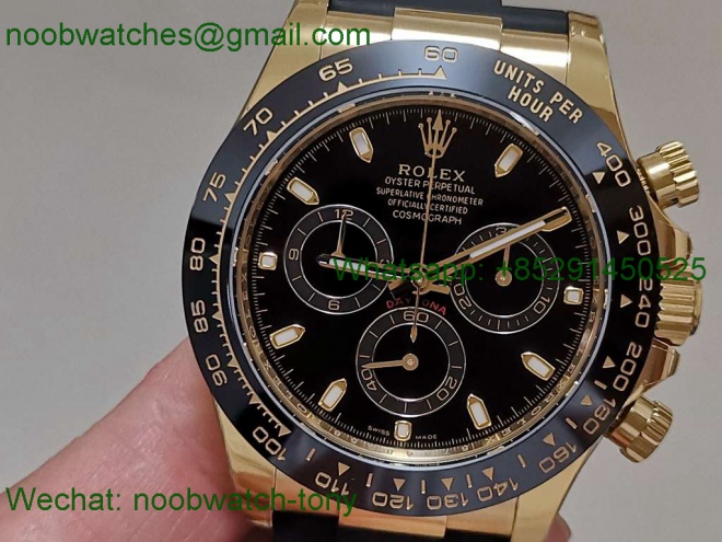 Replica Rolex Daytona 116518 Yellow Gold BTF 1:1 Best Black Dial Oysterflex Strap SA4130