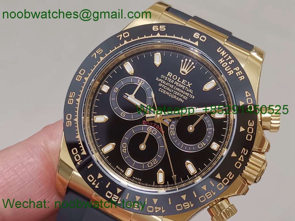 Replica Rolex Daytona 116518 Yellow Gold BTF 1:1 Best Black Dial Oysterflex Strap SA4130