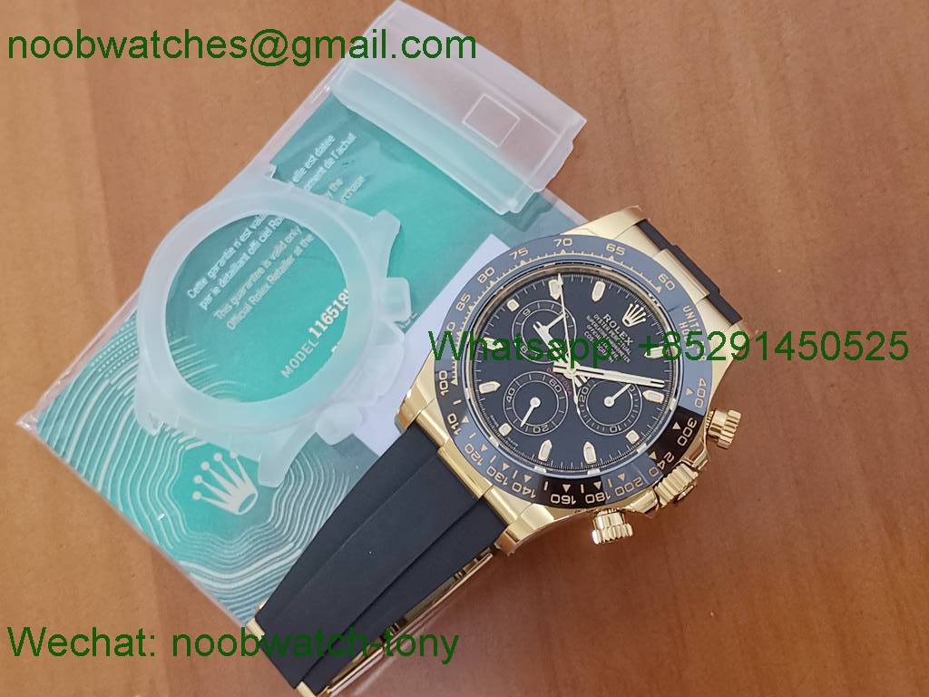 Replica Rolex Daytona 116518 Yellow Gold BTF 1:1 Best Black Dial Oysterflex Strap SA4130