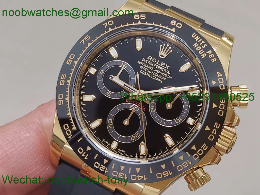 Replica Rolex Daytona 116518 Yellow Gold BTF 1:1 Best Black Dial Oysterflex Strap SA4130