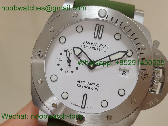 Replica Panerai PAM1226 Luminor Submersible 44mm White Dial Green Rubber TTF P9001