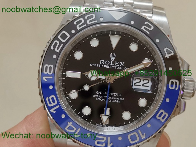 Replica Rolex GMT II 126710 BLNR Batman 904L C+F 1:1 Best on Jubilee VR3285 CHS