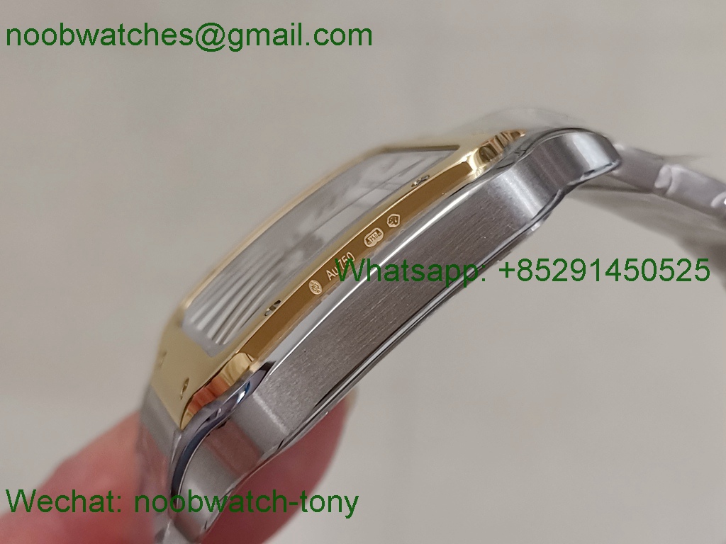 Replica Cartier Santos 40mm 2tone Yellow Gold GF 1:1 Best White Dial SmartLinks V2 MIYOTA 9015 (Free Leather)