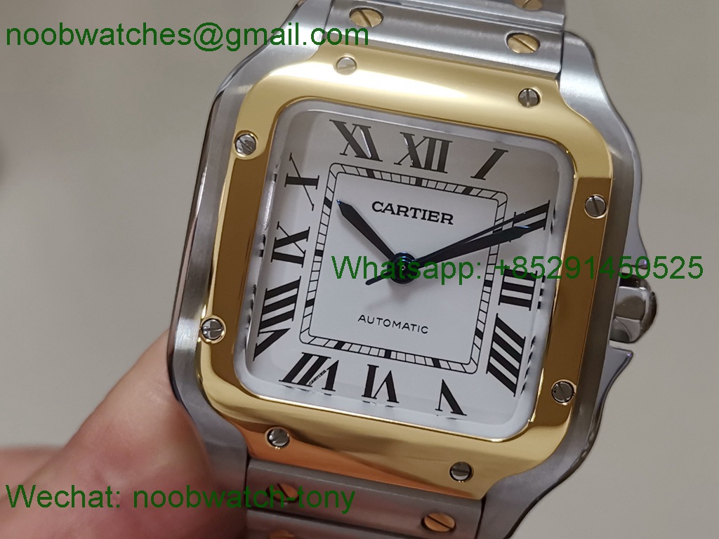 Replica Cartier Santos 35mm 2tone Yellow Gold GF 1:1 Best White Dial SmartLinks V2 MIYOTA 9015(Free Leather)