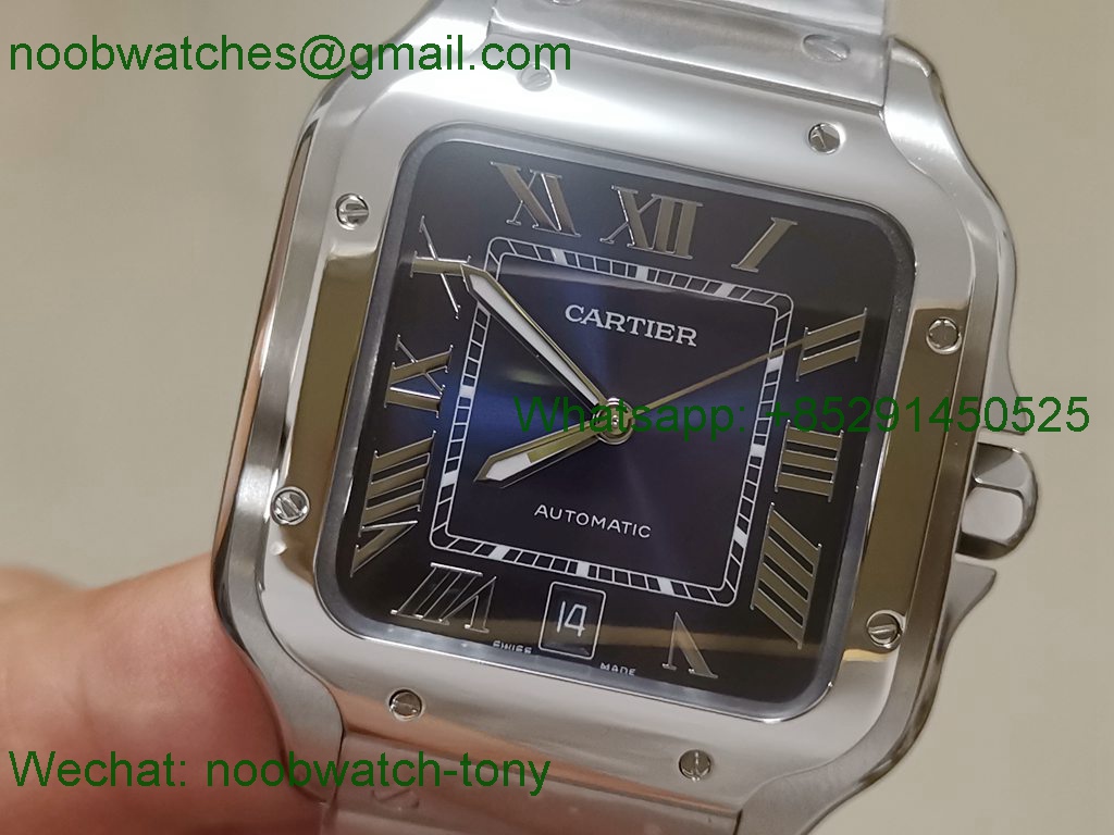 Replica Cartier Santos 40mm SS GF 1:1 Best Blue Dial SmartLinks MIYOTA 9015 V2(Free Leather)