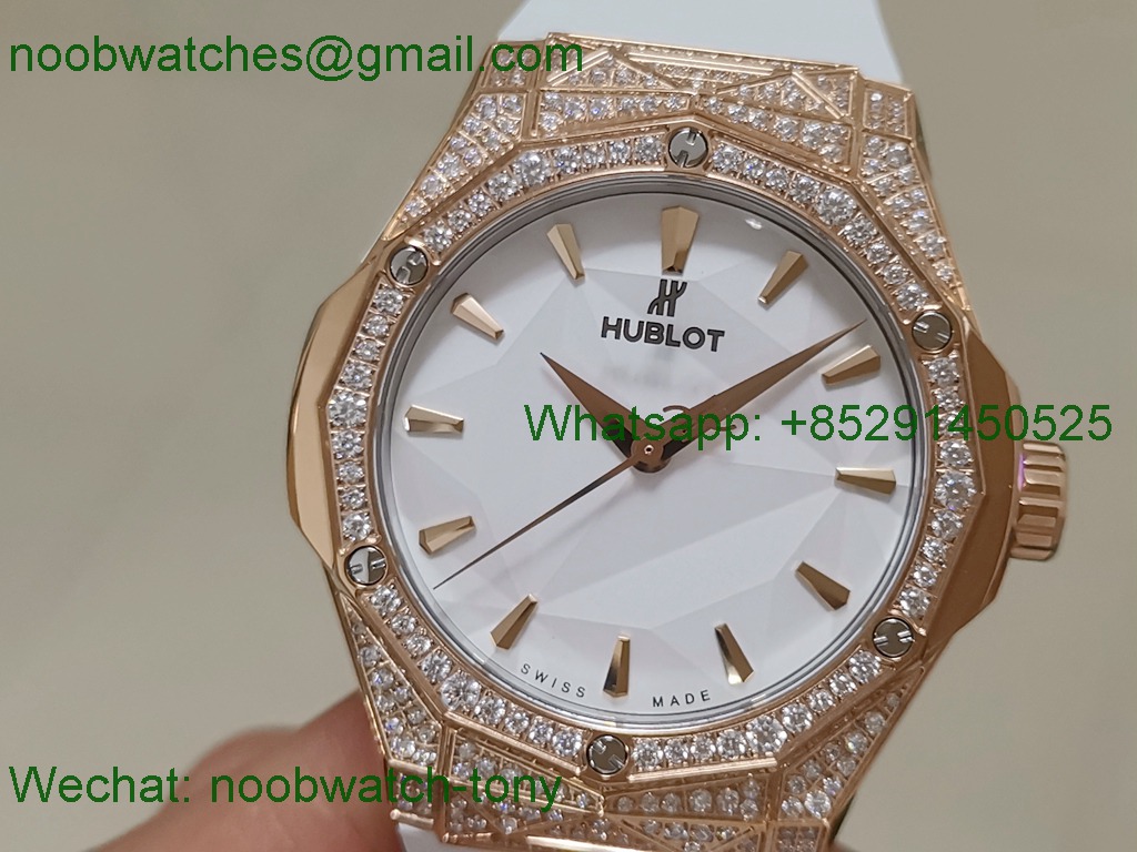 Replica HUBLOT Classic Fusion Orlinski 40mm Rose Gold Diamond Ice out White APSF A2892 