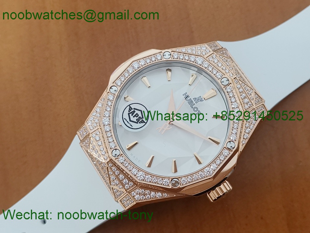 Replica HUBLOT Classic Fusion Orlinski 40mm Rose Gold Diamond Ice out White APSF A2892 