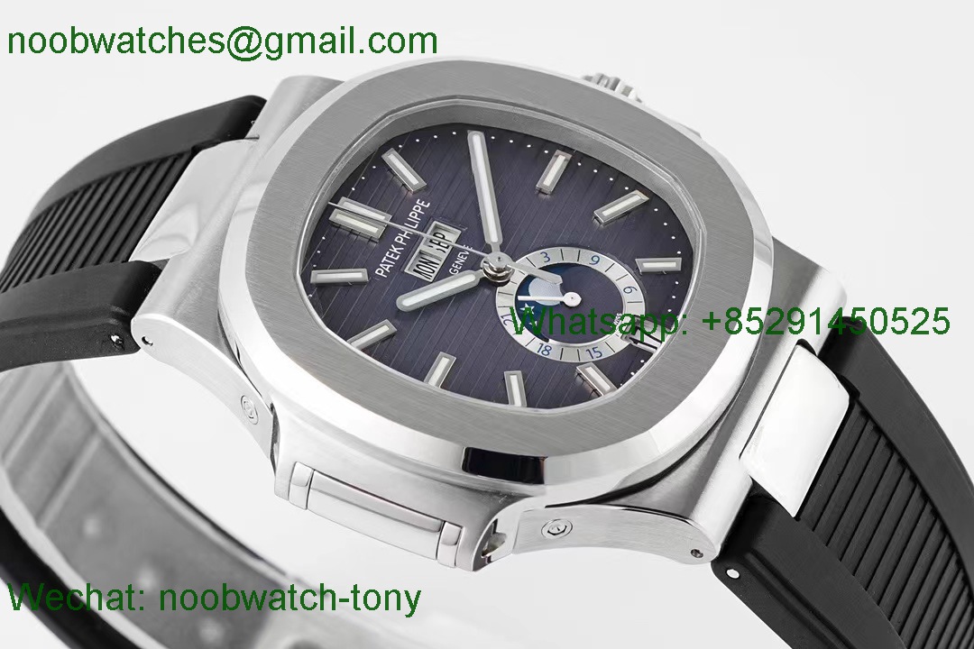 Replica Patek Philippe Nautilus 5726 Complicated PPF 1:1 Best Gray Dial on Black Rubber Strap A324
