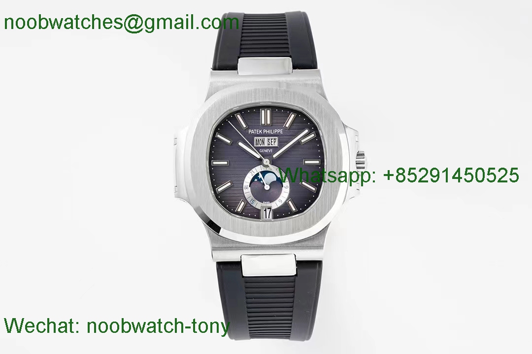 Replica Patek Philippe Nautilus 5726 Complicated PPF 1:1 Best Gray Dial on Black Rubber Strap A324