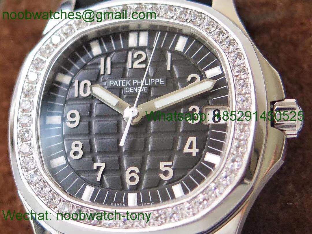 Replica Patek Philippe Aquanaut 5068 SS PPF 1:1 Best Black Dial Diamond Bezel 324CS Ladies