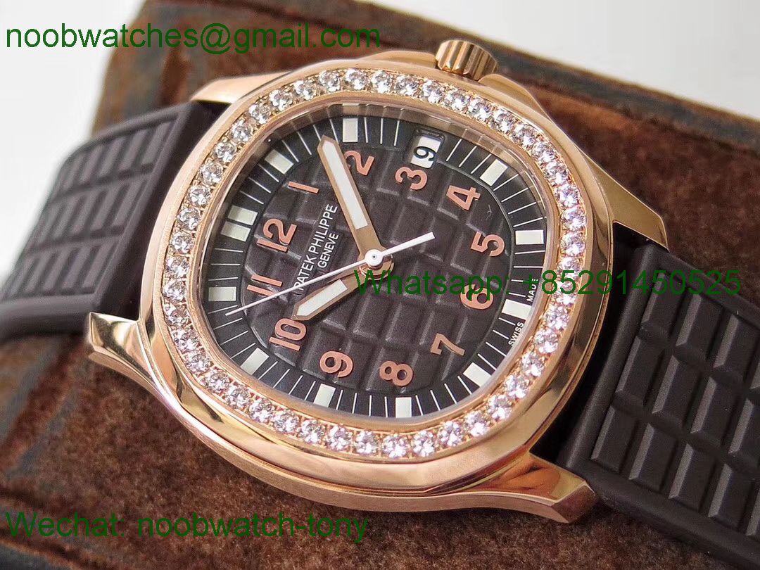 Replica Patek Philippe Aquanaut 5068 Rose Gold PPF 1:1 Best Brown Dial Diamond Bezel 324CS Ladies