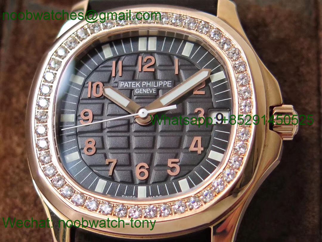 Replica Patek Philippe Aquanaut 5068 Rose Gold PPF 1:1 Best Brown Dial Diamond Bezel 324CS Ladies