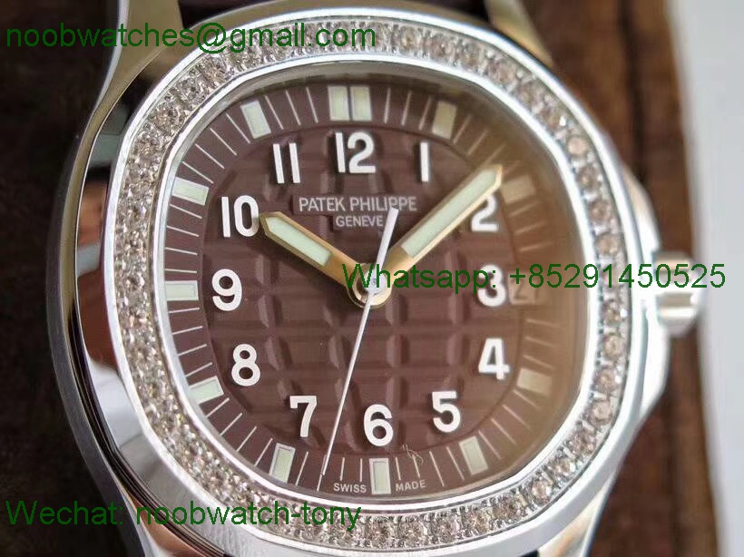 Replica Patek Philippe Aquanaut 5068 SS PPF 1:1 Best Brown Dial Diamond Bezel 324CS Ladies