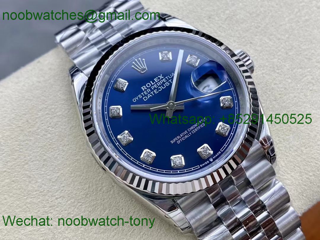 Replica Rolex Datejust 126234 36mm SS Blue Diamond Dial VSF 1:1 Best VS3235