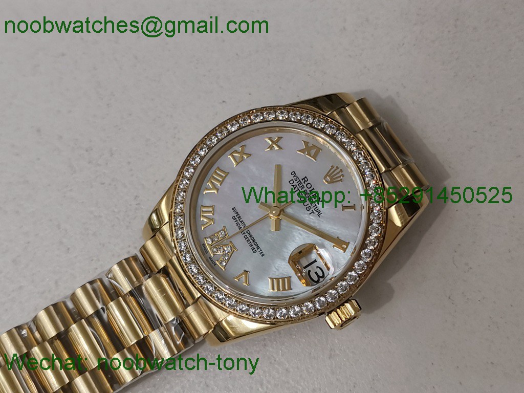 Replica Rolex Datejust 31mm All Gold White MOP Dial Diamond Bezel BP 2813