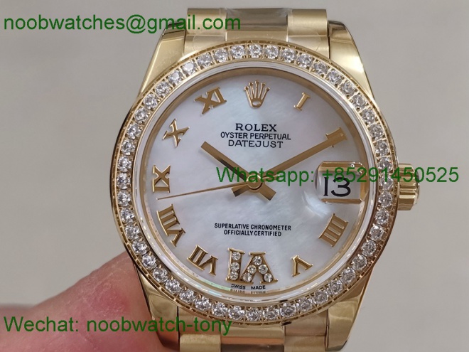 Replica Rolex Datejust 31mm All Gold White MOP Dial Diamond Bezel BP 2824