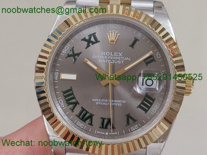 Replica Rolex Datejust 41mm Two Tone SS Yellow Gold Wimbledon Dial BP V2 2813