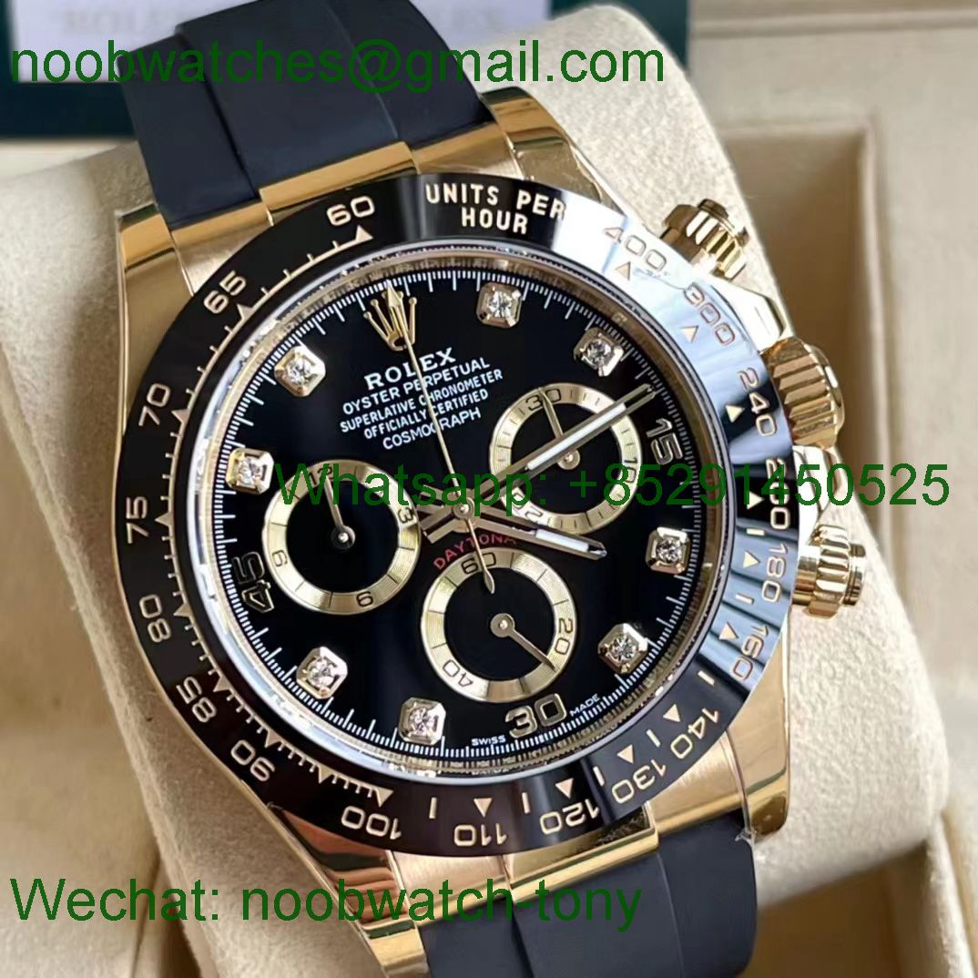 Replica Rolex Daytona 116518 Yellow Gold Black Diamond Dial 904L BTF 1:1 Best V2 SA4130 Oysterflex 
