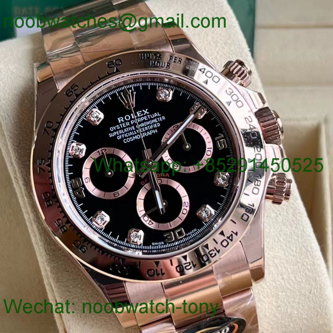 Replica Rolex Daytona 116505 Rose Gold Black Diamond Dial 904L BTF 1:1 Best SA4130