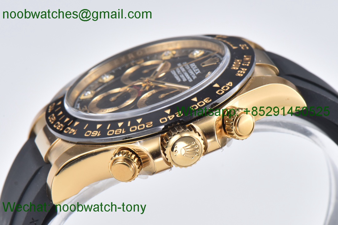 Replica Rolex Daytona 116518 Yellow GOLD Black Diamond Dial Clean 1:1 Best SA4130 OysterFlex