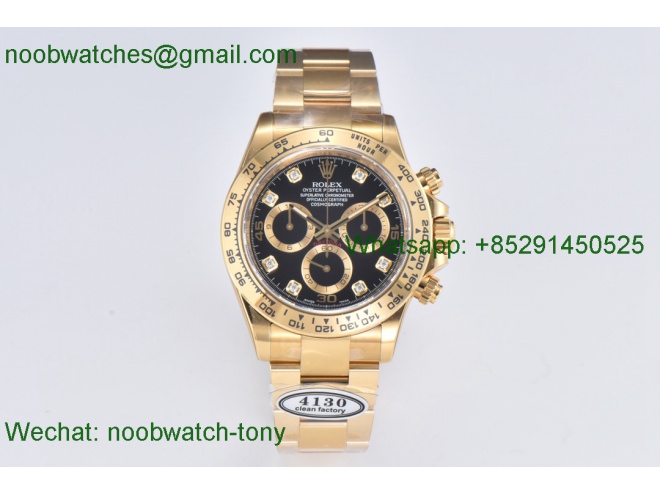 Replica Rolex Daytona 116508 Full Yellow GOLD Black Diamond Dial Clean 1:1 Best SA4130