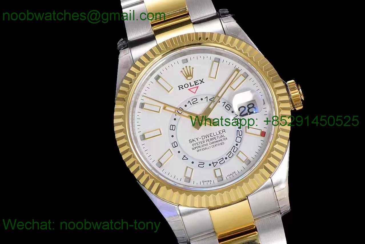 Replica Rolex Skydweller Two Tone Yellow Gold Noob V2 Best White Dial A23J