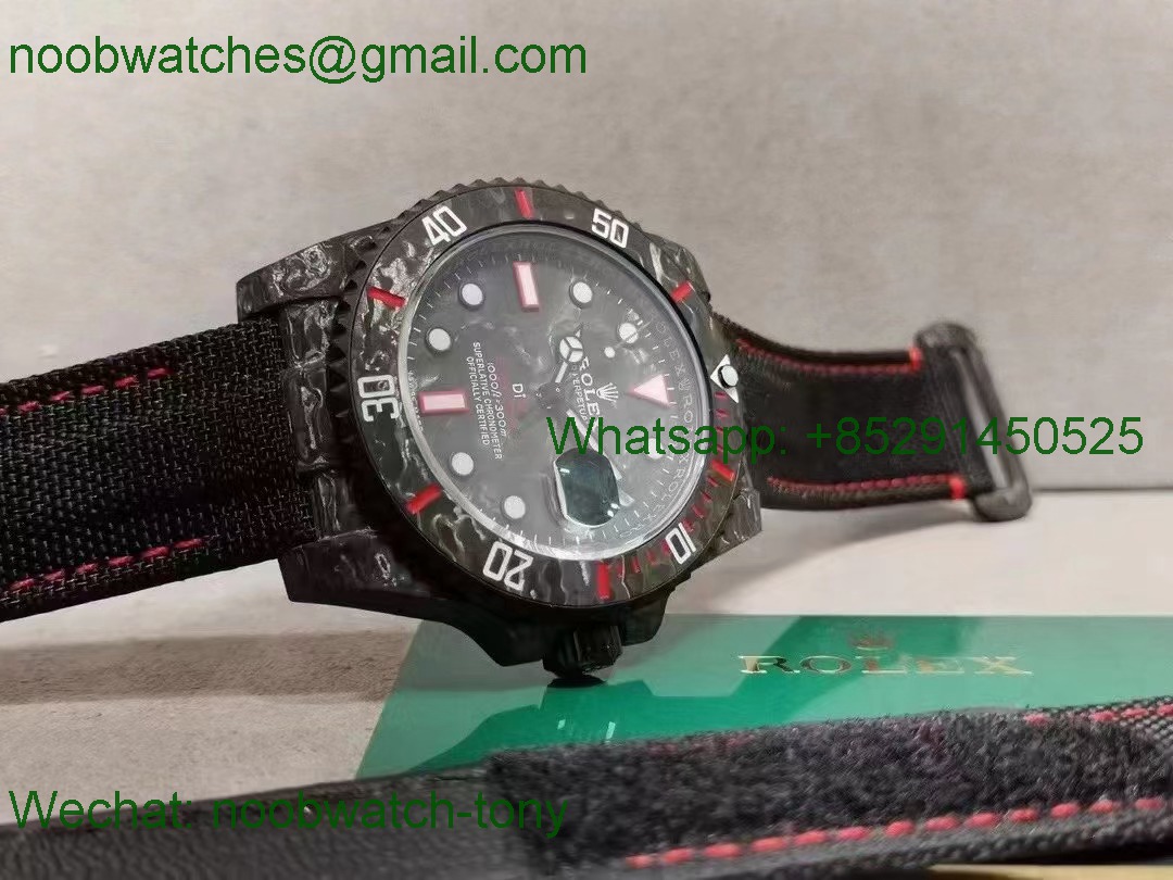 Replica Rolex Submariner DiW Black Carbon Red Markers VSF 1:1 Best VS3135 NYLON