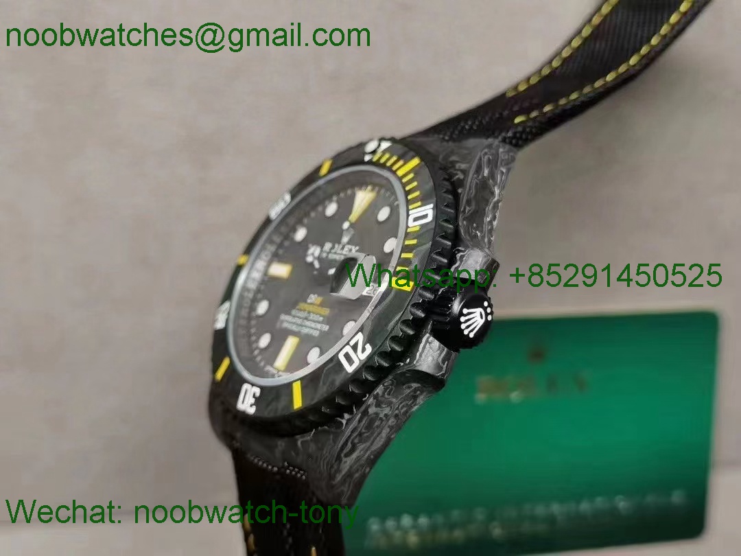 Replica Rolex Submariner DiW Black Carbon Yellow Markers VSF 1:1 Best VS3135 NYLON