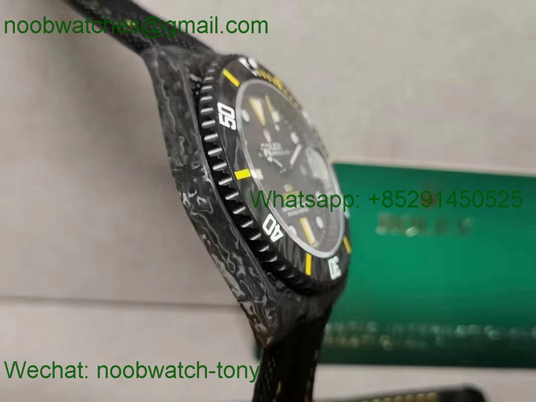 Replica Rolex Submariner DiW Black Carbon Yellow Markers VSF 1:1 Best VS3135 NYLON
