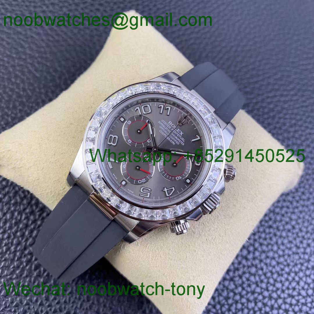 Replica Rolex Daytona 116519 Moissante Diamond Grey Dial Clean 1:1 Best SA4130 OysterFlex Rubber