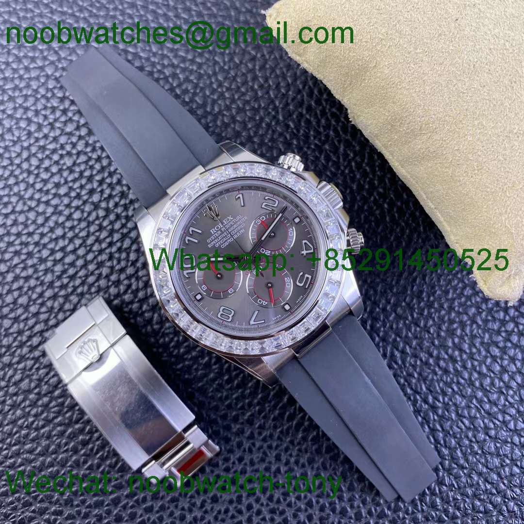 Replica Rolex Daytona 116519 Moissante Diamond Grey Dial Clean 1:1 Best SA4130 OysterFlex Rubber