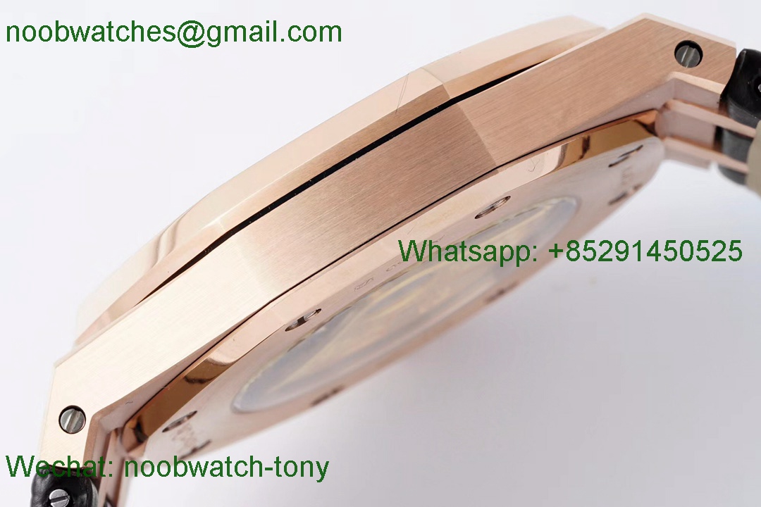 Replica Audemars Piguet AP Royal Oak 41mm 15400 Rose Gold Black Dial IPF 1:1 Best Leather