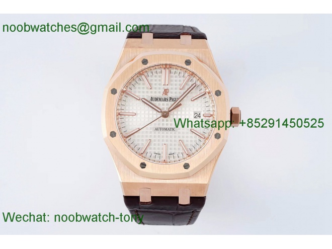 Replica Audemars Piguet AP Royal Oak 41mm 15400 Rose Gold White Dial IPF 1:1 Best Leather