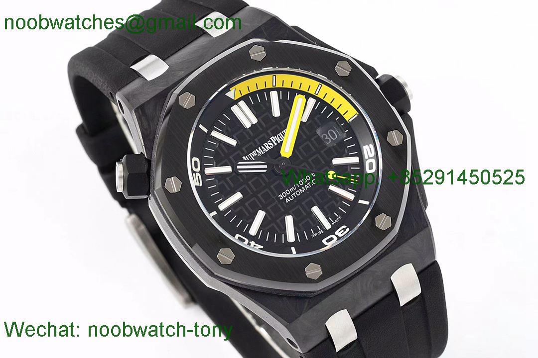 Replica Audemars Piguet Ap Royal Oak Diver Black Carbon Yellow 15706 IPF 1:1 Best A3120